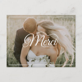 Merci Beaucoup White Script Modernes Foto Hochzeit Postkarte