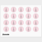 Merci Eiffel Tower Paris Pink Stripe Runder Aufkleber (Blatt)