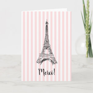 Merci Eiffel Tower Pink Strip Paris Card Dankeskarte
