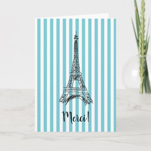 Merci Eiffel Tower Turquoise Paris Card Dankeskarte (Vorderseite)