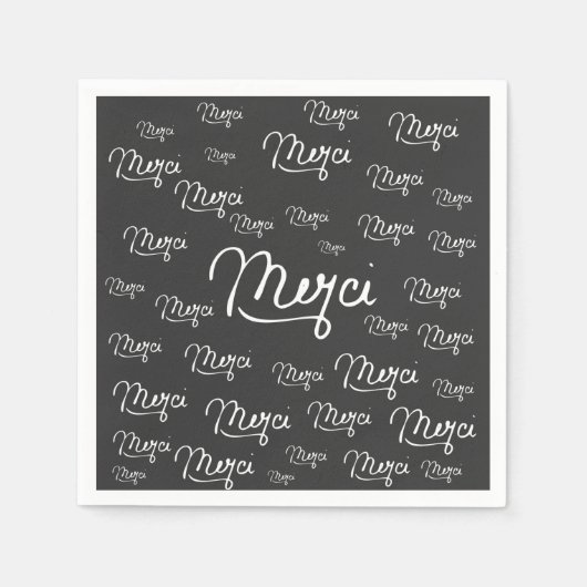 "Merci Französisch Zitat schwarz-weiß Muster Serviette (Vorderseite)