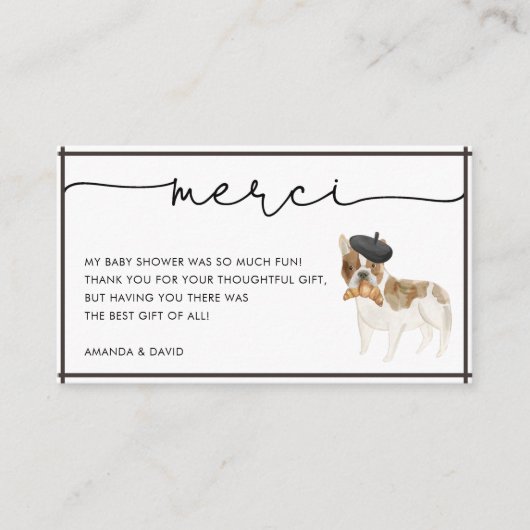 Merci French Bulldog Babydusche Danke Begleitkarte (Vorderseite)