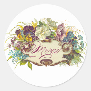 Merci, Vintag Inspiriert Bouquet-Umschlag Aufklebe Runder Aufkleber