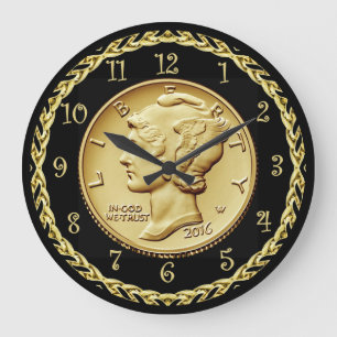 Mercury Dime Centennial Gold Coin Image ~ Große Wanduhr