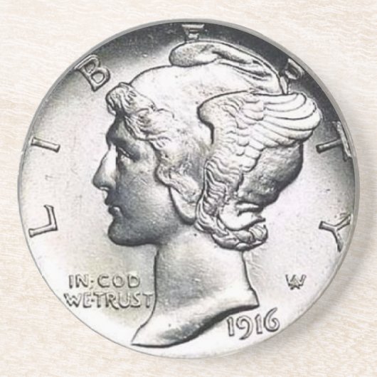 Mercury-Groschen-Geld-Küstenmotorschiff Sandstein Untersetzer (Vorne)