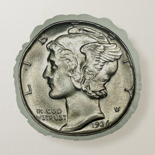 Mercury-Groschen-Münze Rundes Kissen (Vorderseite)