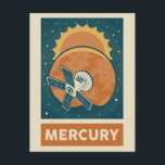 Mercury Retro Galaxy Satellite Postkarte<br><div class="desc">Eine Retro-Abbildung von Merkur mit einem Satelliten.</div>