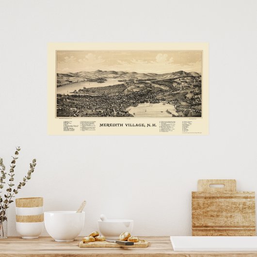 Meredith, NH Panoramic Map - 1889 Poster (Küche)