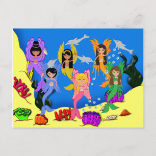 MerFeen im Ozean mit Delphinen Postkarte