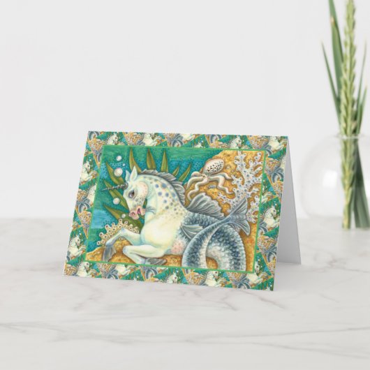 MERHORSE & WHITE OCTOPUS, FANTASY UNICORN Blank Karte (Vorderseite)