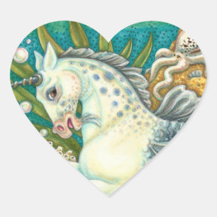 MERHORSE & WHITE OCTOPUS, FANTASY UNICORNHORSE Herz-Aufkleber