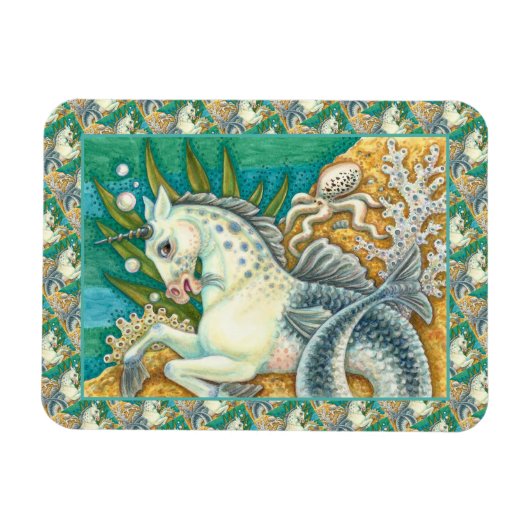 MERHORSE & WHITE OCTOPUS, FANTASY UNICORNHORSE MAGNET (Horizontal)