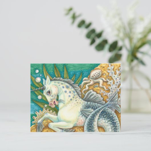 MERHORSE & WHITE OCTOPUS, FANTASY UNICORNHORSE POSTKARTE (Stehend Vorderseite)