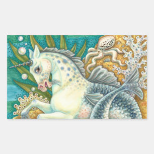 MERHORSE & WHITE OCTOPUS, FANTASY UNICORNHORSE RECHTECKIGER AUFKLEBER