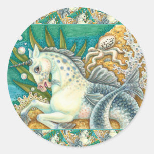 MERHORSE & WHITE OCTOPUS, FANTASY UNICORNHORSE RUNDER AUFKLEBER