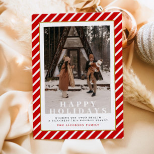 MERI Festive Red Stripes Foto Happy Holidays Card Einladung