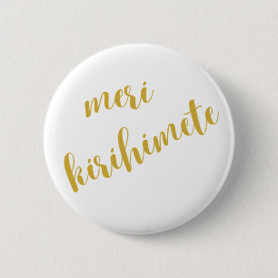 MERI KIRIHIMETE GOLD AOTEAROA NZ KIWI CHRISTMAS BUTTON