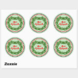 Meri Kirihimete Maori Merry Christmas Runder Aufkleber<br><div class="desc">Stickers - - Meri Kirihimete ist Maori Frohe Weihnachten mit einer Schwarz-weißen roten Grenze und Fern Kranz - - - - - Sehen Sie die Sammlungen in meinem Laden für die Matching-Teller,  Napkins,  Untersetzer,  Tischsets,  Balloons und vieles mehr,  - in diesem und anderen Weihnachtsdesigns.</div>