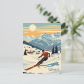 Méribel France Skier Skiing Postkarte (Stehend Vorderseite)