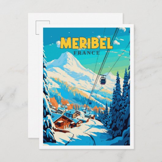 Meribel France Vintage Reise Illustration Postkarte (Vorne/Hinten)