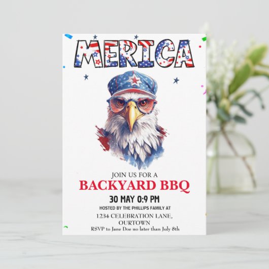 Merica 4. Juli Hinterhof BBQ Einladung (Stehend Vorderseite)