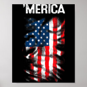 Merica 4. Juli Vintage-Flagge für Unabhängigkeit Poster