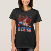 Merica 4th of July Cat Riding Firework Rocket Patr T-Shirt (Vorderseite)