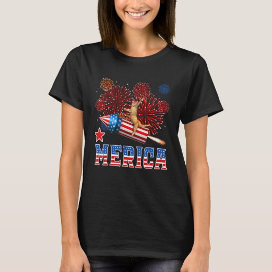 Merica 4th of July Cat Riding Firework Rocket Patr T-Shirt (Vorderseite)