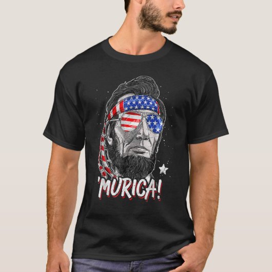 Merica Abe Lincoln 4. Juli American Flag Muric T-Shirt (Vorderseite)