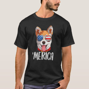 Merica Akita Inu Hund 4. Juli Amerikanische Flagge T-Shirt