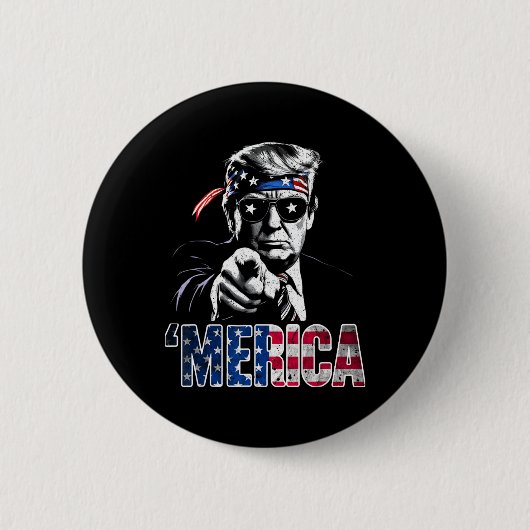 Merica Amerika Lustig Trump 4. Juli Button (Vorderseite)