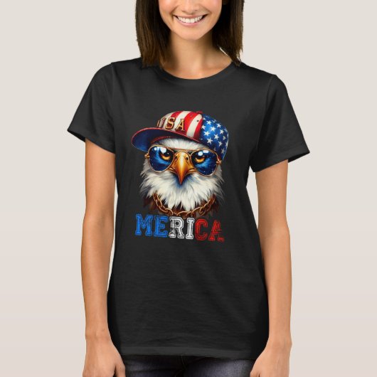 Merica Bald Eagle Wearing Cap 4th Of July Patrioti T-Shirt (Vorderseite)