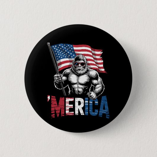 Merica Bigfoot American Flag Patriotic 4. Juli Button (Vorderseite)