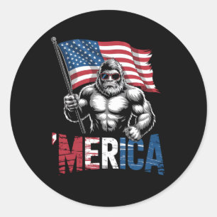 Merica Bigfoot American Flag Patriotic 4. Juli Runder Aufkleber