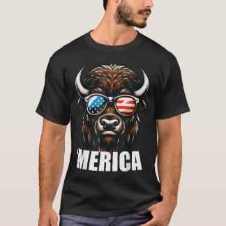 Merica Bison Lustig Amerikanisch Patriotisch Usa 4 T-Shirt