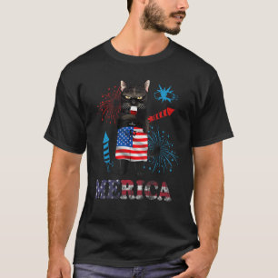 Merica Black Cat Wine Glass Firework USA F T-Shirt