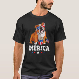 Merica Bulldog 4. Juli USA American Flag Engli T-Shirt