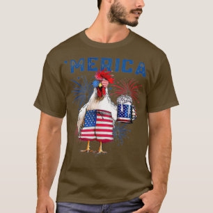 Merica Chicken mit Bier USA Flag july Tag T-Shirt