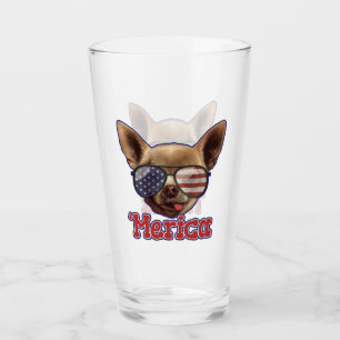 Merica Chihuahua America Flag USA Dog Lover Glas
