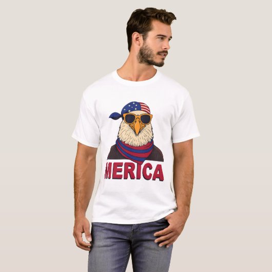 Merica Cool Eagle - Patriotic USA Flag Design T-Shirt (Vorne ganz)