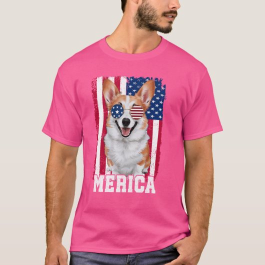 Merica Corgi Dog USA Flag Patriotic 4. Juli T-Shirt (Vorderseite)