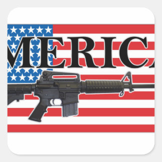 Merica Distressed Rifle Shirt h.png Quadratischer Aufkleber