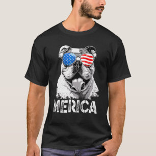Merica English Bulldog Patriotic American Usa Flag T-Shirt