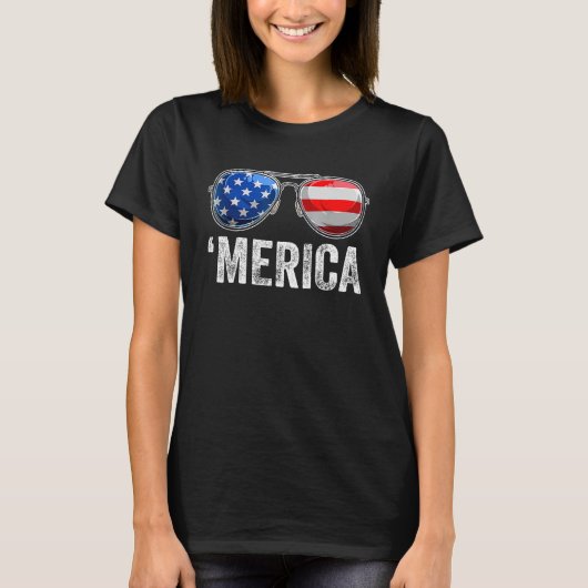 Merica Flag Sonnenbrille Patriotic 4. Juli Männer T-Shirt (Vorderseite)