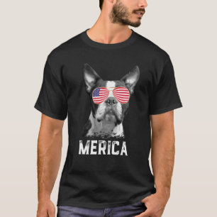Merica Funny Boston Terrier Puppy Dog Lover Americ T-Shirt