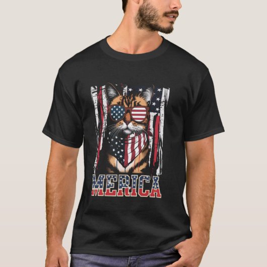Merica Funny Cat 4. Juli - Meowica US Flag Pat T-Shirt (Vorderseite)