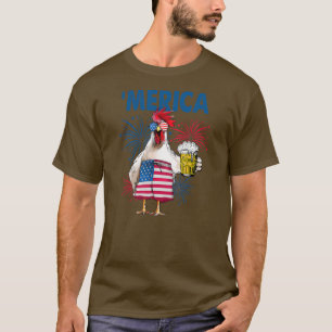 Merica Funny Chicken mit Bier USA Flag 4. T-Shirt