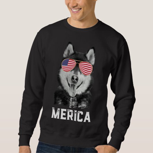 Merica Funny Siberian Husky Puppy Dog American Fl Sweatshirt (Vorderseite)
