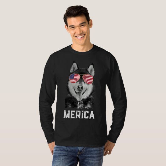 Merica Funny Siberian Husky Puppy Dog American Fl T-Shirt (Vorne ganz)