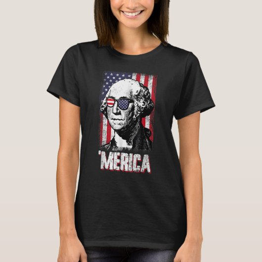 Merica George Washington 4. Juli Amerikanische Fla T-Shirt (Vorderseite)